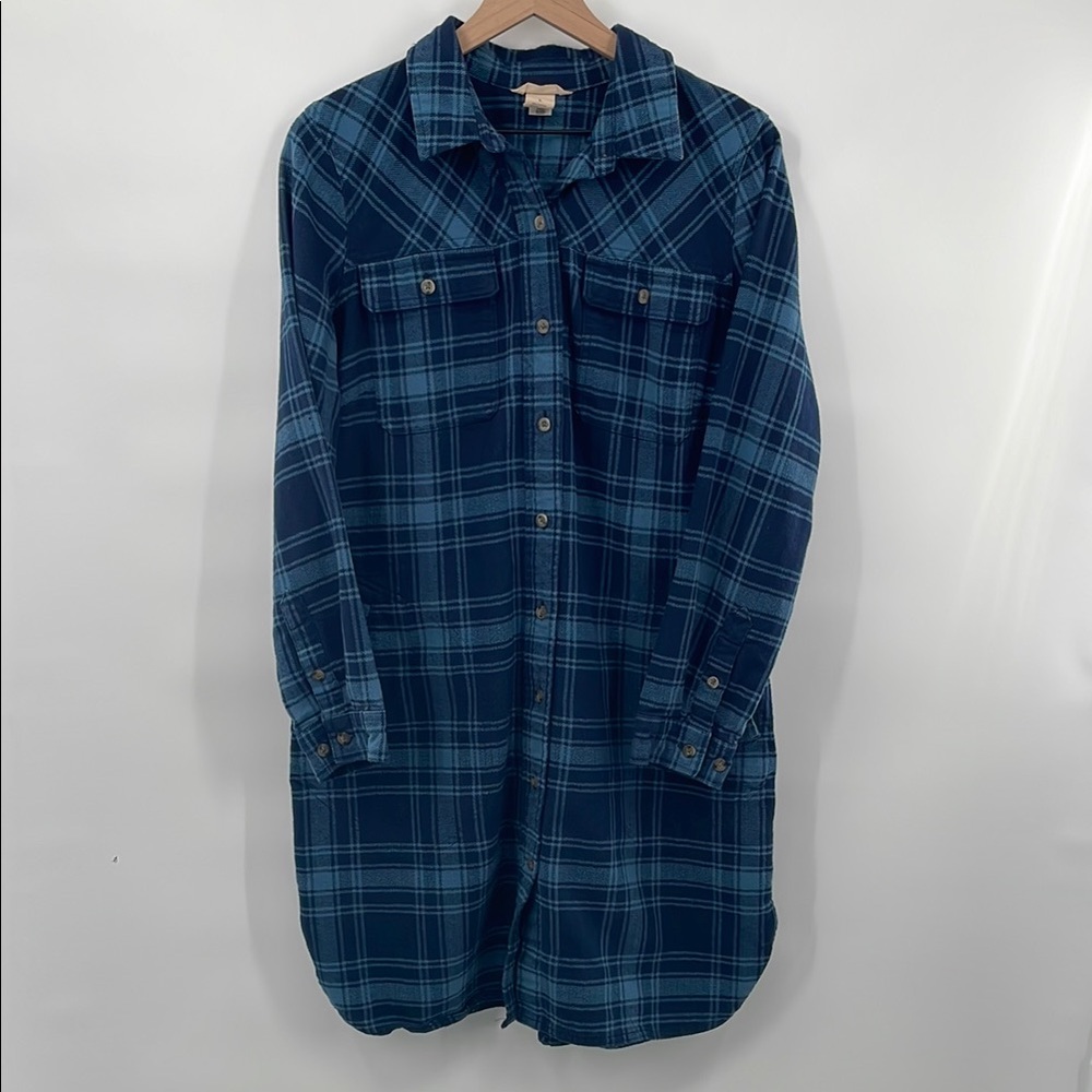 Blue Plaid Long Shirt Dress